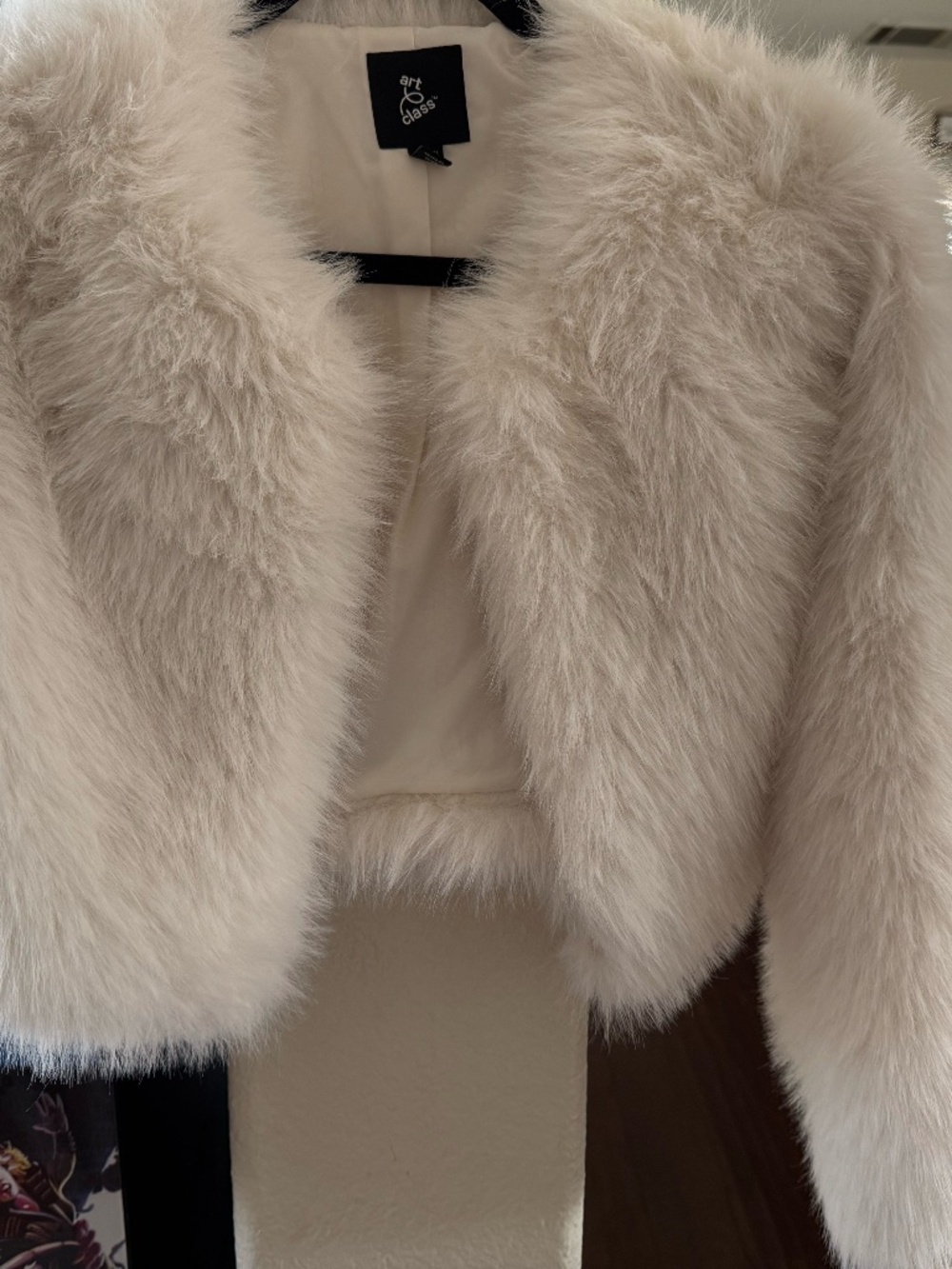 Gorgeous  White Artificial Fur Jacket Art Class